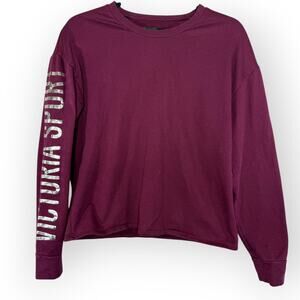 Victoria’s Secret Sport Long Sleeve Top XS Plum Purple Metallic Logo Athleisure